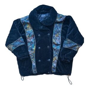 Vtg ELEMENTS Y2K  Velvet Quilted Jacket Abstract Print Size L oversized